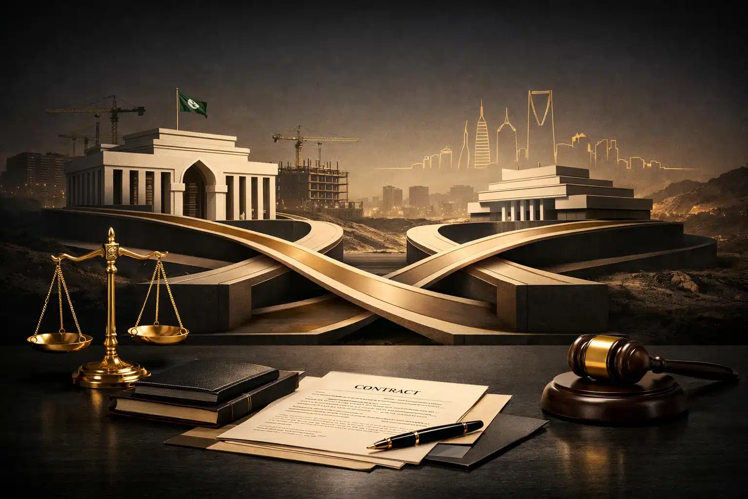 Legal case study on resolving delayed contractor payments in a Saudi government project, including jurisdiction conflict resolution and compensation claim.