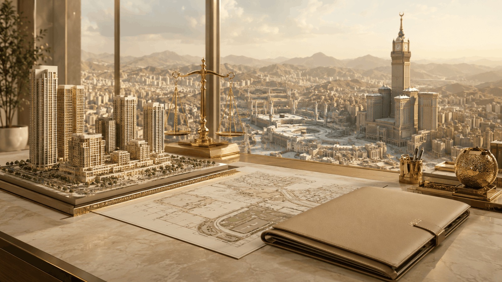 عقد استثمار وتطوير عقاري بقيمة 800 مليون ريال في مكة المكرمة مع نموذج مشروع أبراج سكنية ومخطط تطوير وميزان العدالة