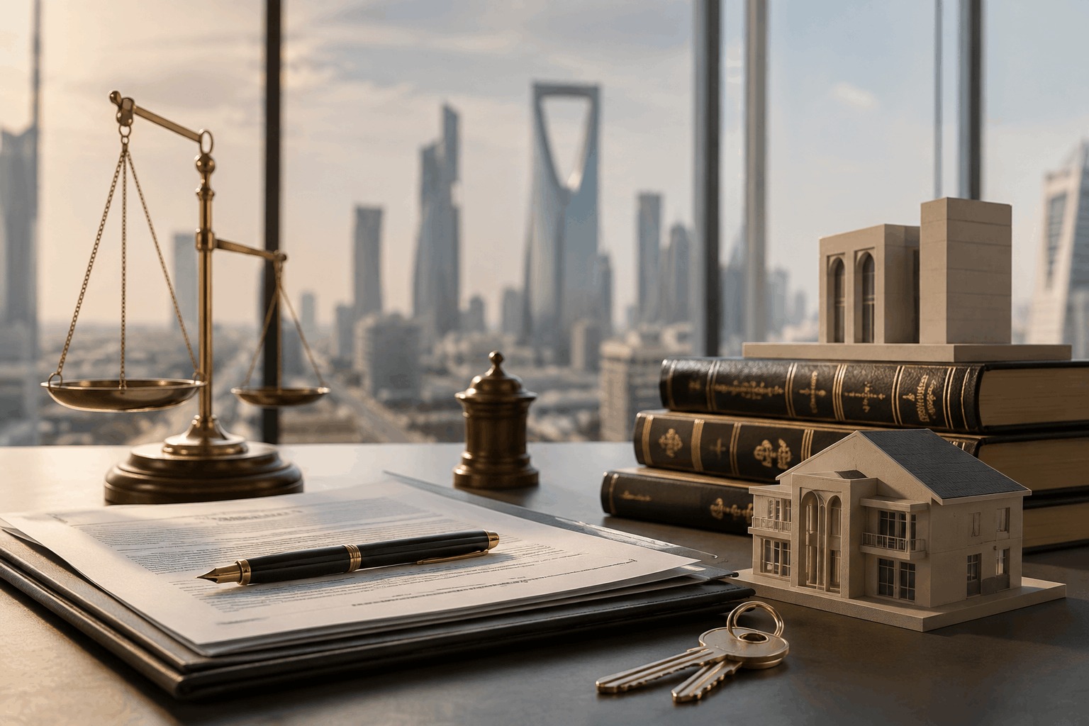 دراسة عقد إيجار لعقارات ضمن تركة في الرياض وجدة بقيمة تتجاوز 50 مليون ريال، مع مستندات تعاقدية ونماذج عقارية ومفاتيح وميزان العدالة