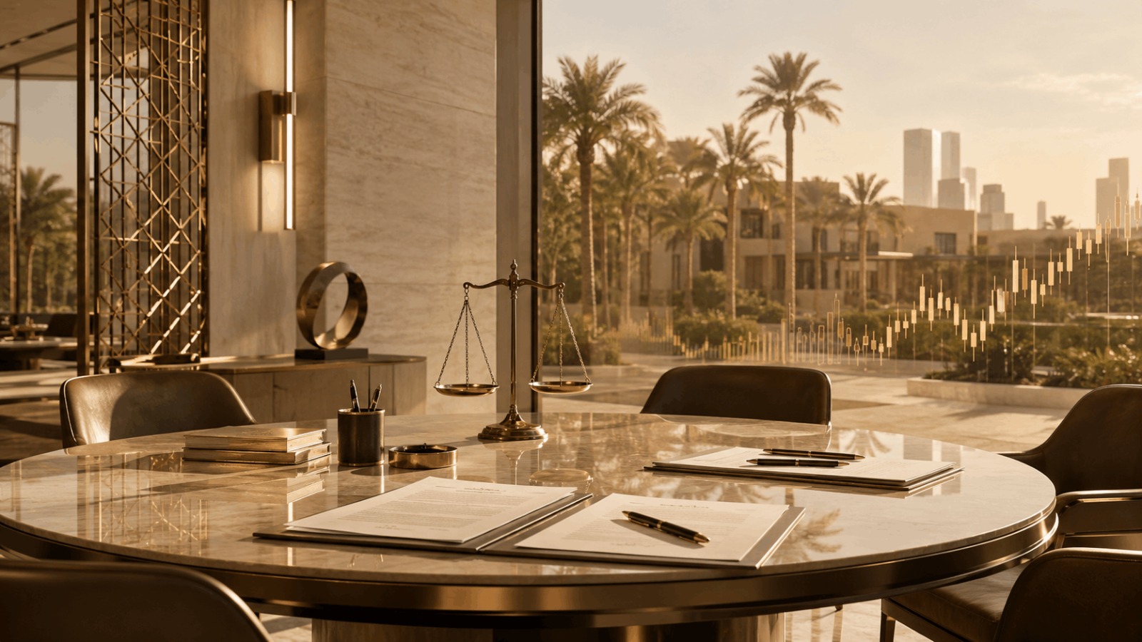 Investment and partnership relationship for stock trading in Al-Ahsa involving business activities exceeding SAR 12 million, featuring investment documents, financial market indicators, and scales of justice