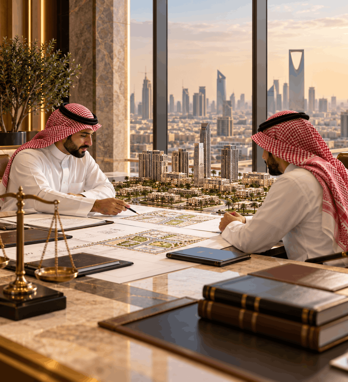 اجتماع المطور الرئيسي والمطور الفرعي لمراجعة اتفاقية تطوير عقاري في الرياض